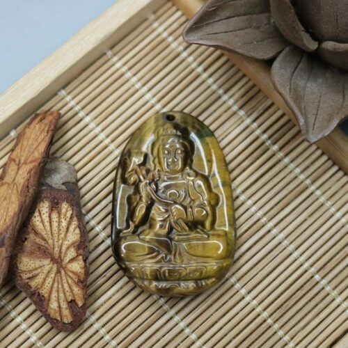 Mặt Đá Mắt Hổ Vàng Nâu Đại Thế Chí (Ngọ) 44x29x11mm - Rực Rỡ, Sang Trọng, Thu Hút Mọi Ánh Nhìn