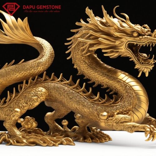 Tượng Kim Long Phi Vân Bằng Đồng Mạ Vàng 24k Dài 15cm