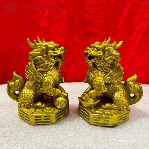 Tượng Kỳ Lân Bệ Bát Quái Bằng Đồng Cao 13cm