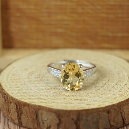 Nhẫn Citrine thạch anh vàng 9*11mm bạc 925