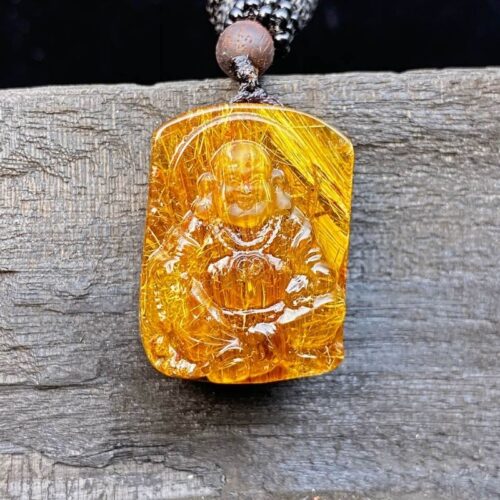 Phật Di Lặc thạch anh tóc vàng 1.02kg 10x14x5.5cm