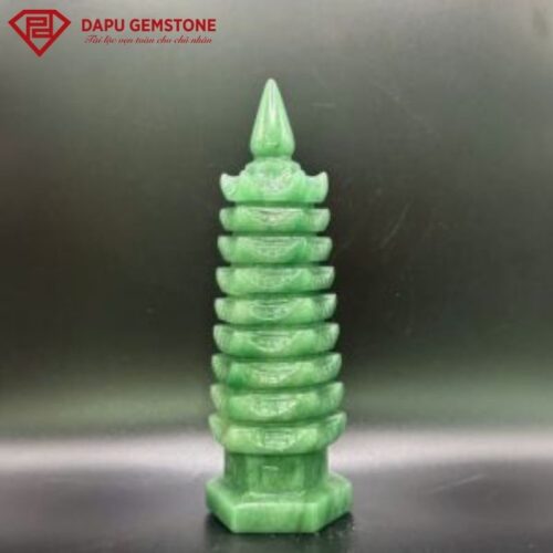 Tháp văn xương đá thạch anh xanh thiên nhiên 9 tầng cao 16cm