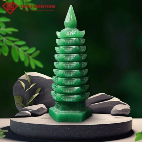 Tháp văn xương đá thạch anh xanh thiên nhiên 9 tầng cao 19cm